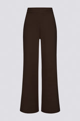 Ribbed Knit Wide-Leg Joggers in Pecan