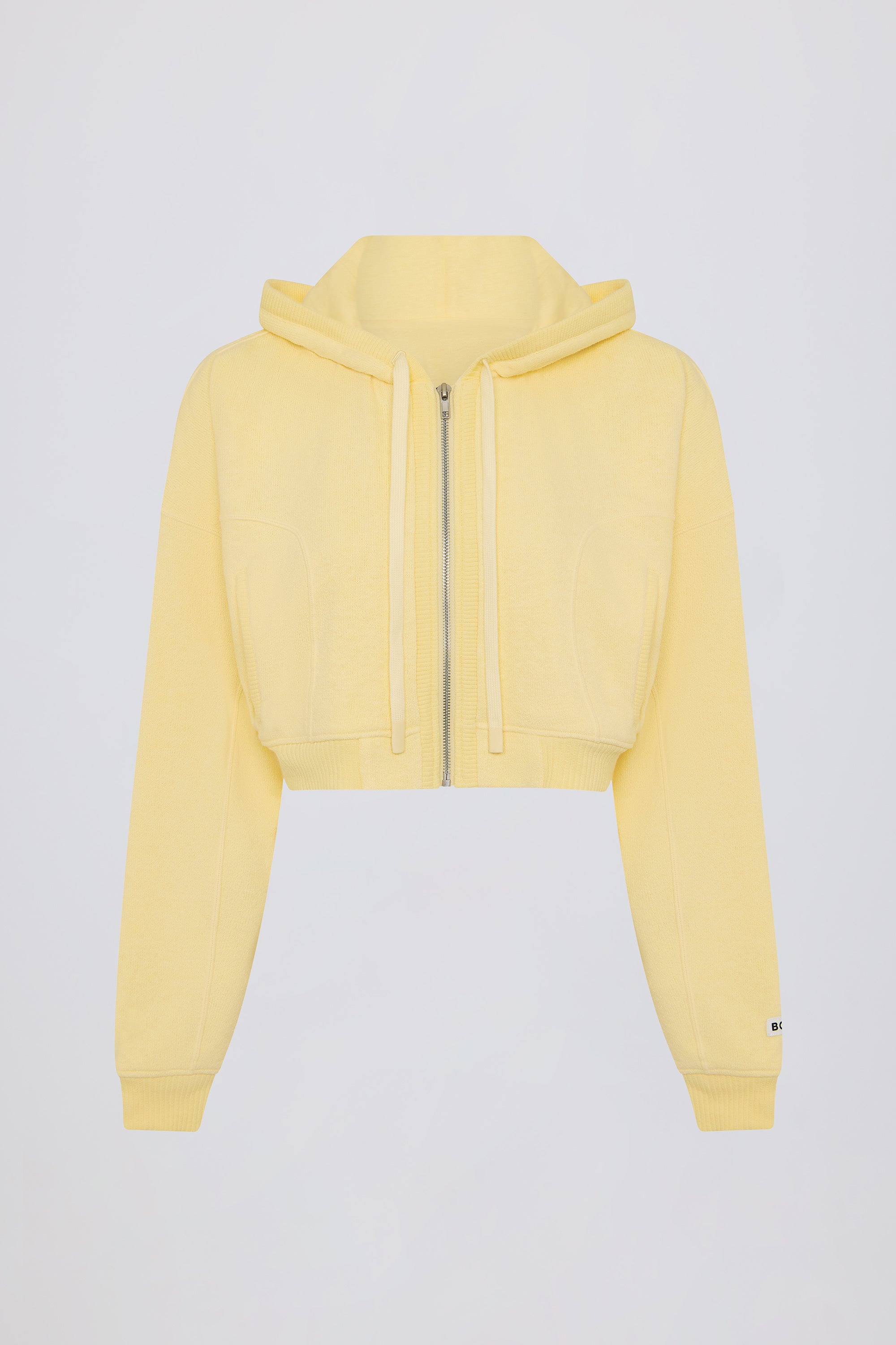 Terry Cotton Zip-Up Cropped Hoodie in Lemon