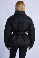 Waterproof Belted Oversized Ski Jacket in Black