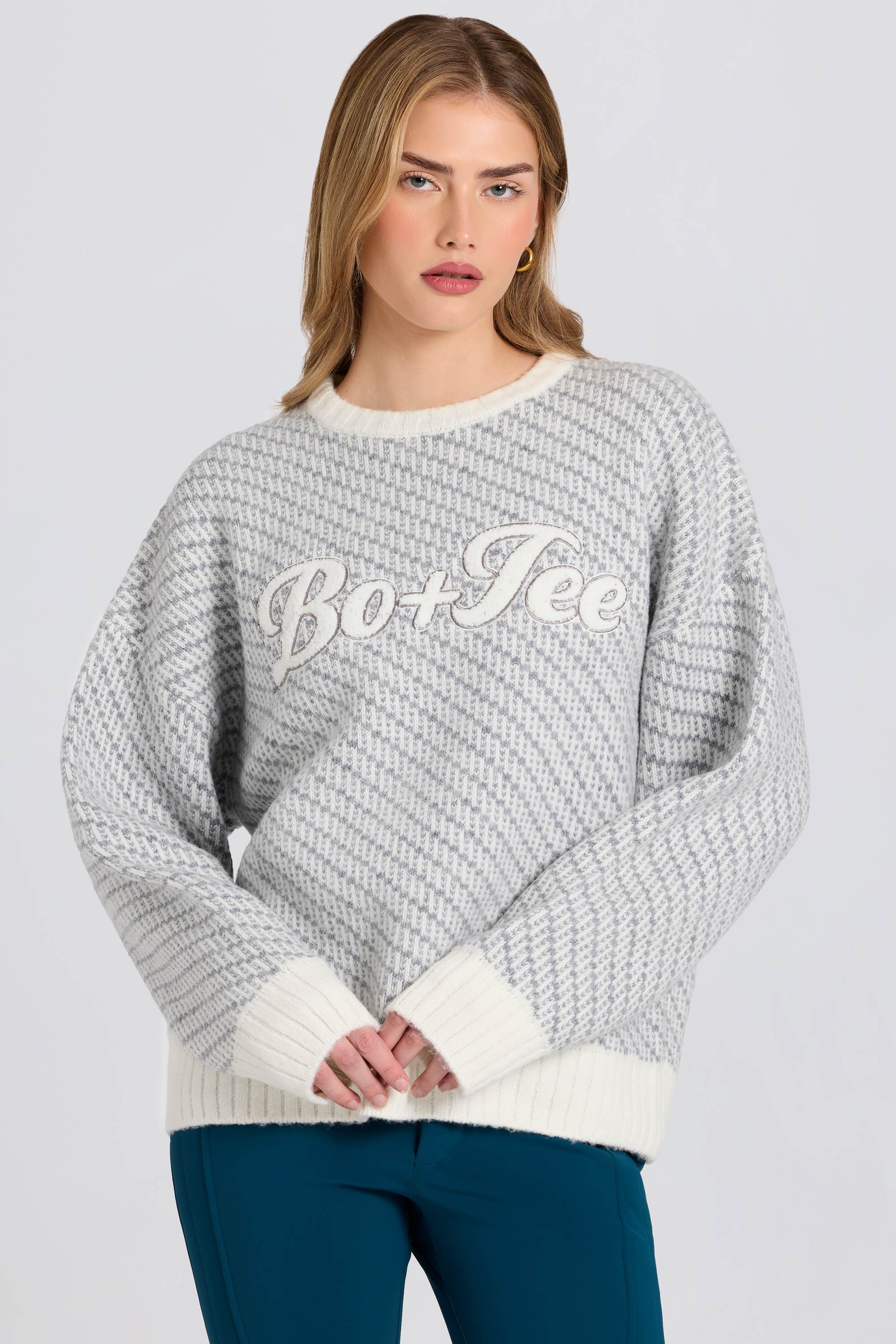 Knit Logo Oversized Jumper in Ice