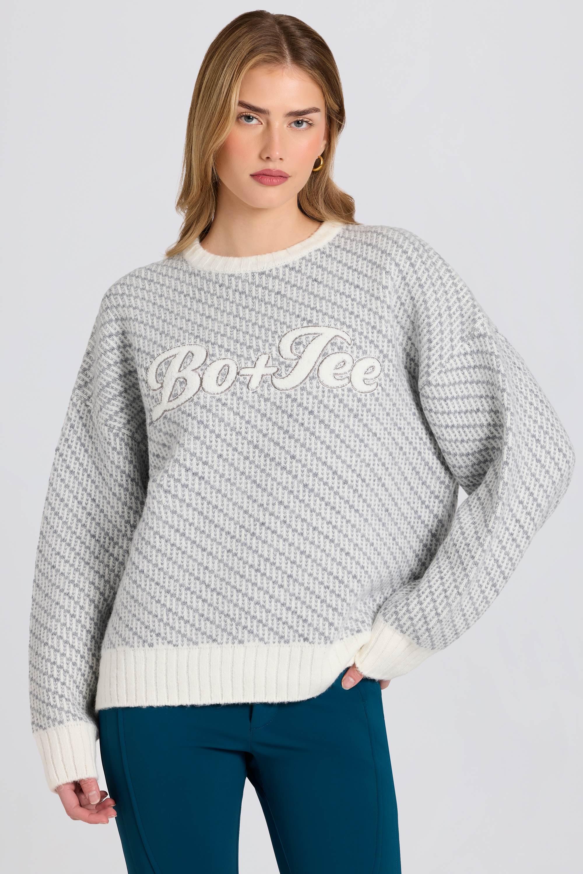Knit Logo Oversized Jumper in Ice