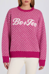 Knit Logo Oversized Jumper in Magenta Pink