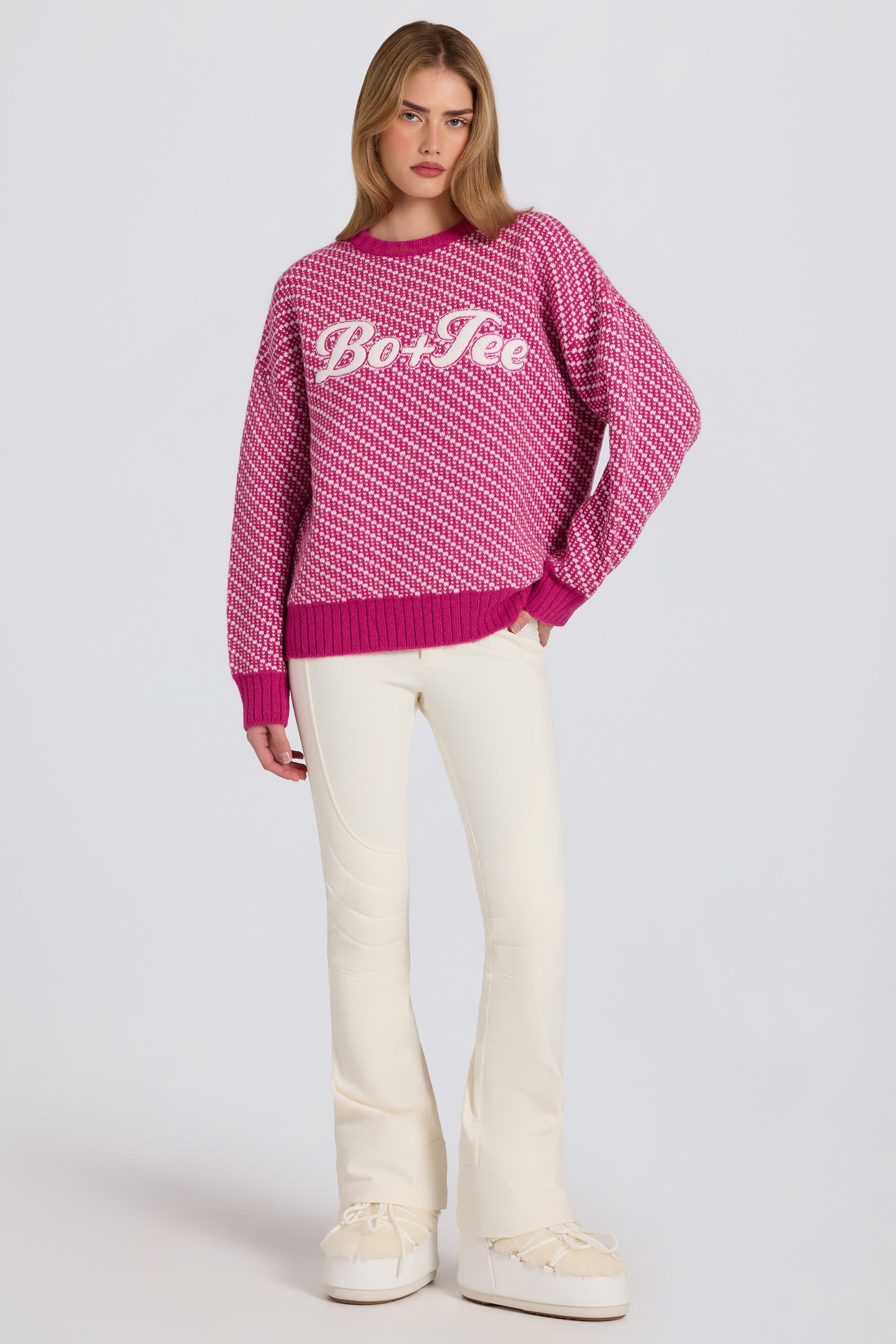 Knit Logo Oversized Jumper in Magenta Pink