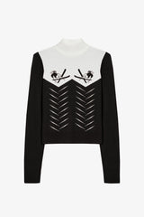 Knit Long-Sleeve Fitted Top in Black