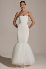 Tulle Hem Fishtail Gown in Ivory