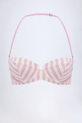 Underwired Halterneck Balconette Bikini Top in Mauve Stripe