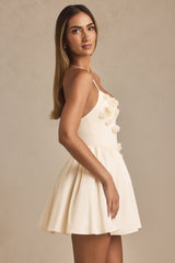 Halterneck Floral-Appliqué Corset Mini Dress in Ivory