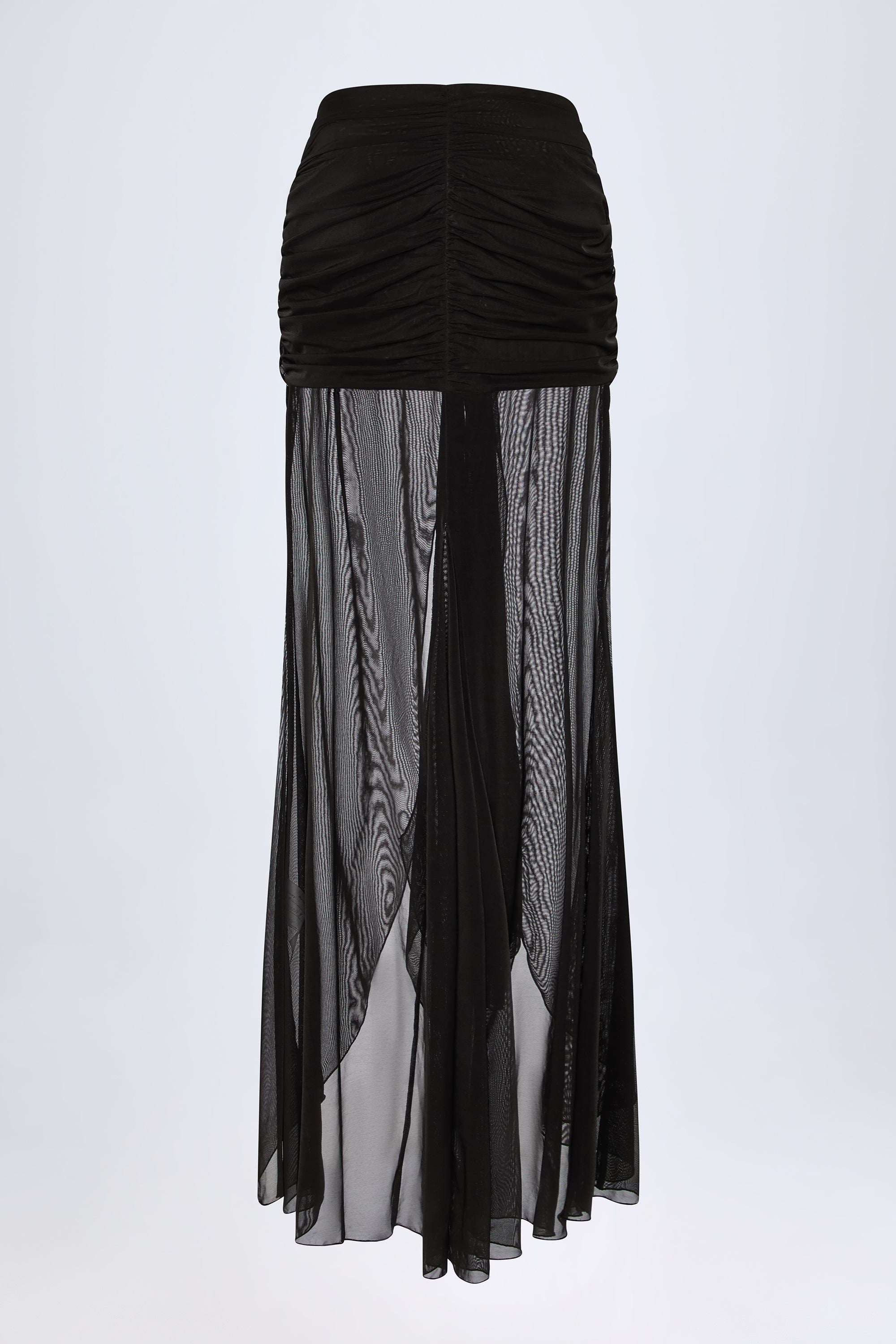 Ruched Hardware-Detail Fishtail Maxi Skirt in Black