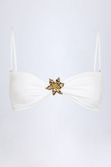 Hardware-Detail Halterneck Bikini Top in White