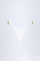 Charm-Detail Thong Bikini Bottoms in White