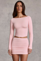 Modal Boat-Neck Long-Sleeve Top in Pink