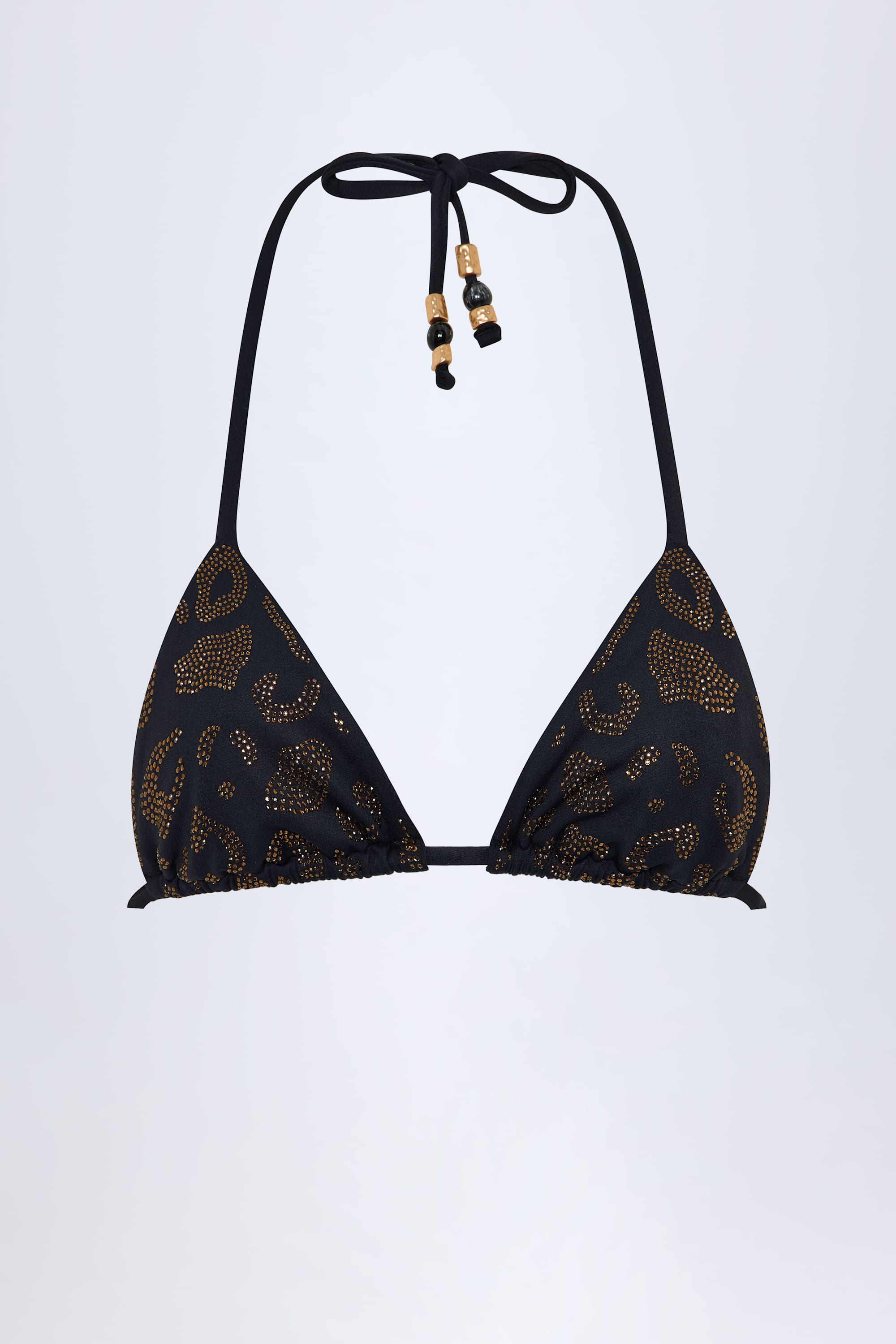 Charm-Detail Triangle Bikini Top in Black