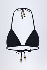 Charm-Detail Triangle Bikini Top in Black