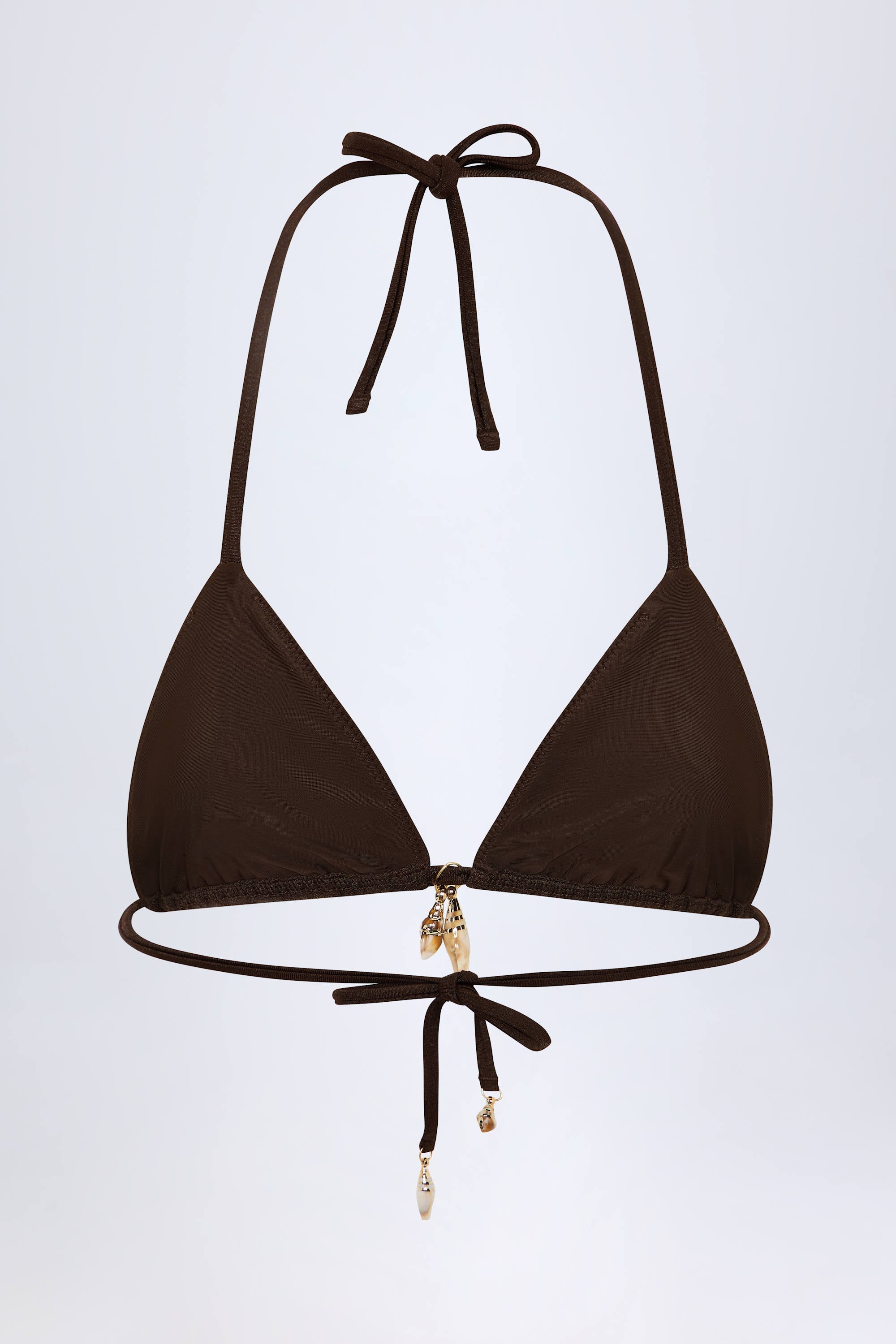 Charm-Detail Triangle Bikini Top in Dark Chocolate