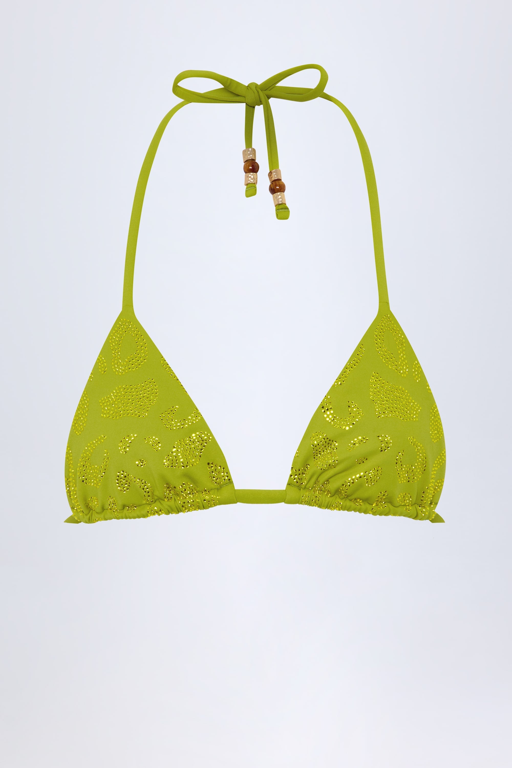 Charm-Detail Triangle Bikini Top in Olive Green