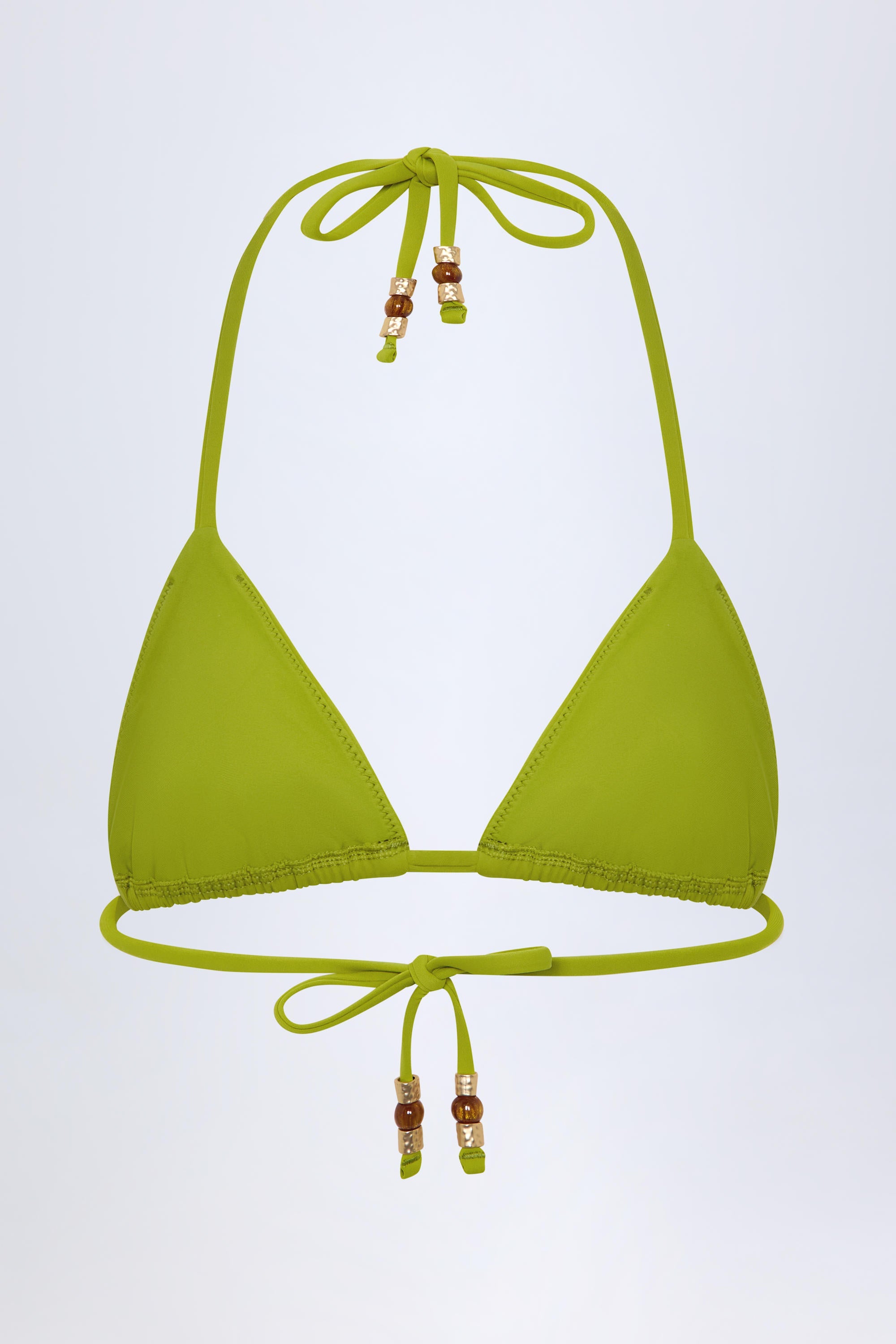 Charm-Detail Triangle Bikini Top in Olive Green