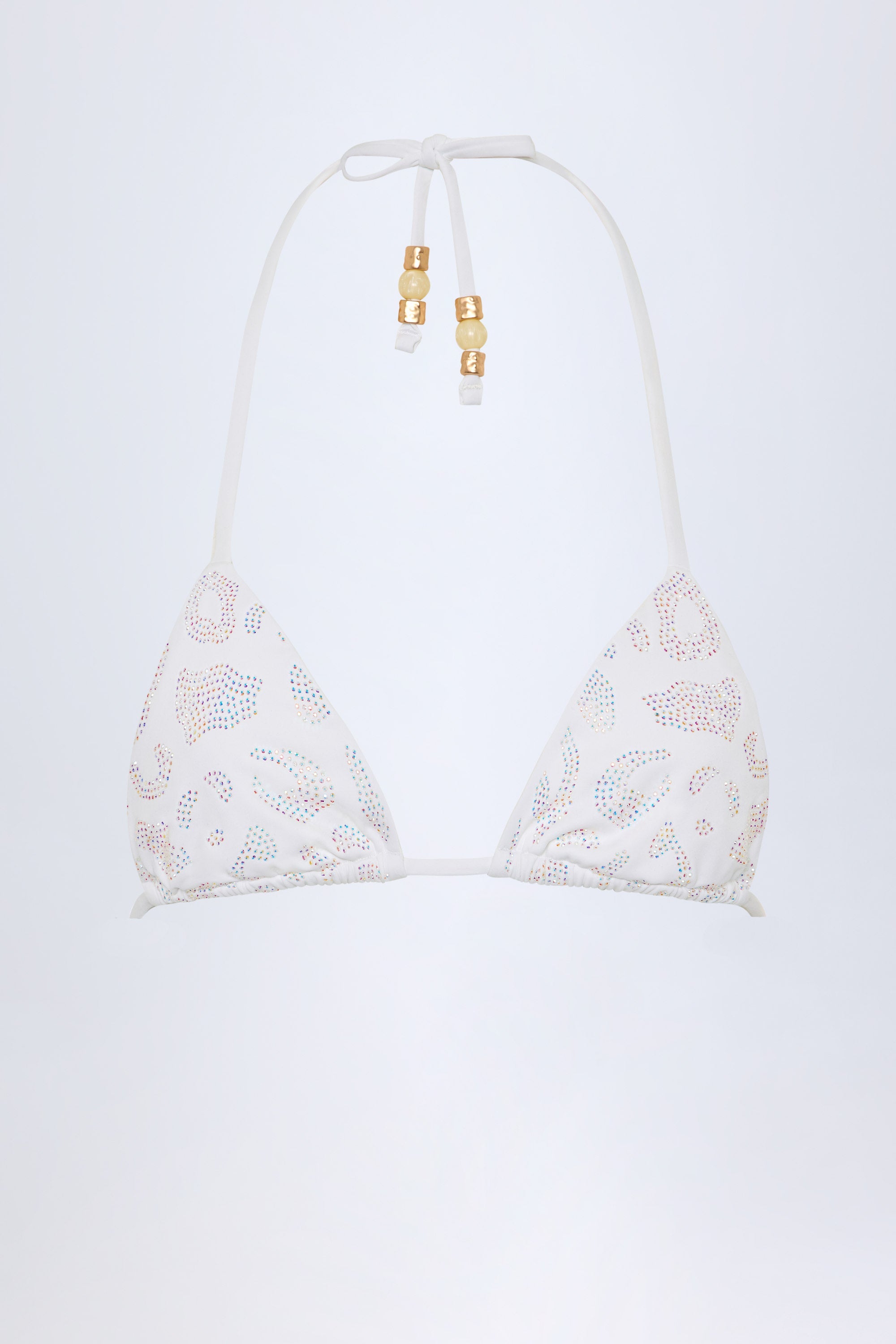 Charm-Detail Triangle Bikini Top in White
