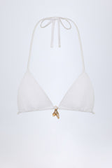 Charm-Detail Triangle Bikini Top in White