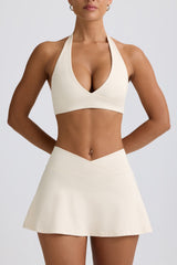 Brushed Jersey Crossover Mini Skort in Ivory Marl