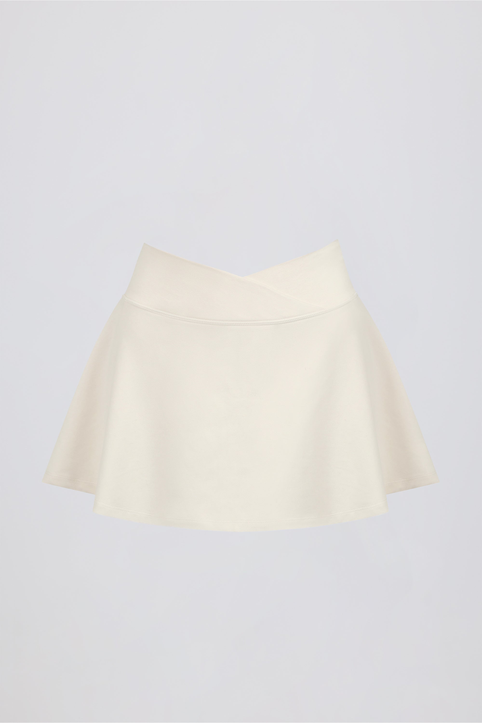 Brushed Jersey Crossover Mini Skort in Ivory Marl