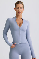Define Luxe Zip-Up Jacket in Blue Grey