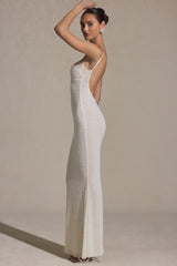 Embellished Backless Maxi Dress in White