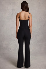 Scoop-Neck Corset Flared Leg Jumpsuit in Black