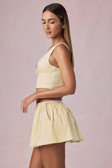Ruched Drawstring Mini Skirt in Lemon Yellow Stripe