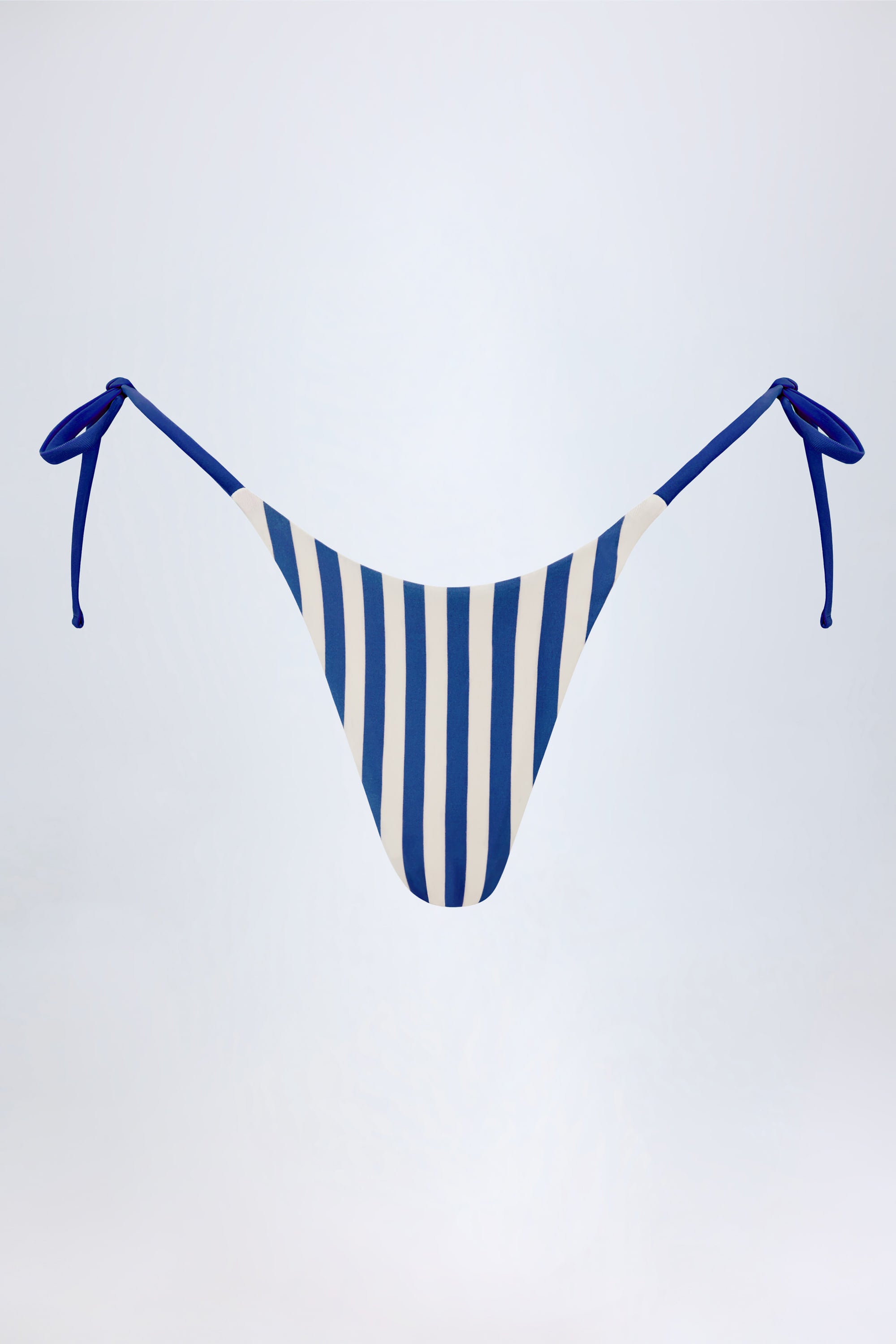 Side-Tie Thong Bikini Bottoms in Marine Blue Stripe