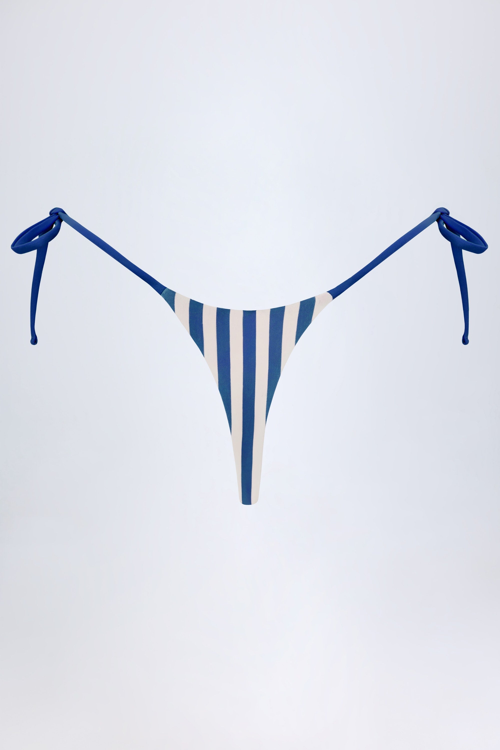 Side-Tie Thong Bikini Bottoms in Marine Blue Stripe