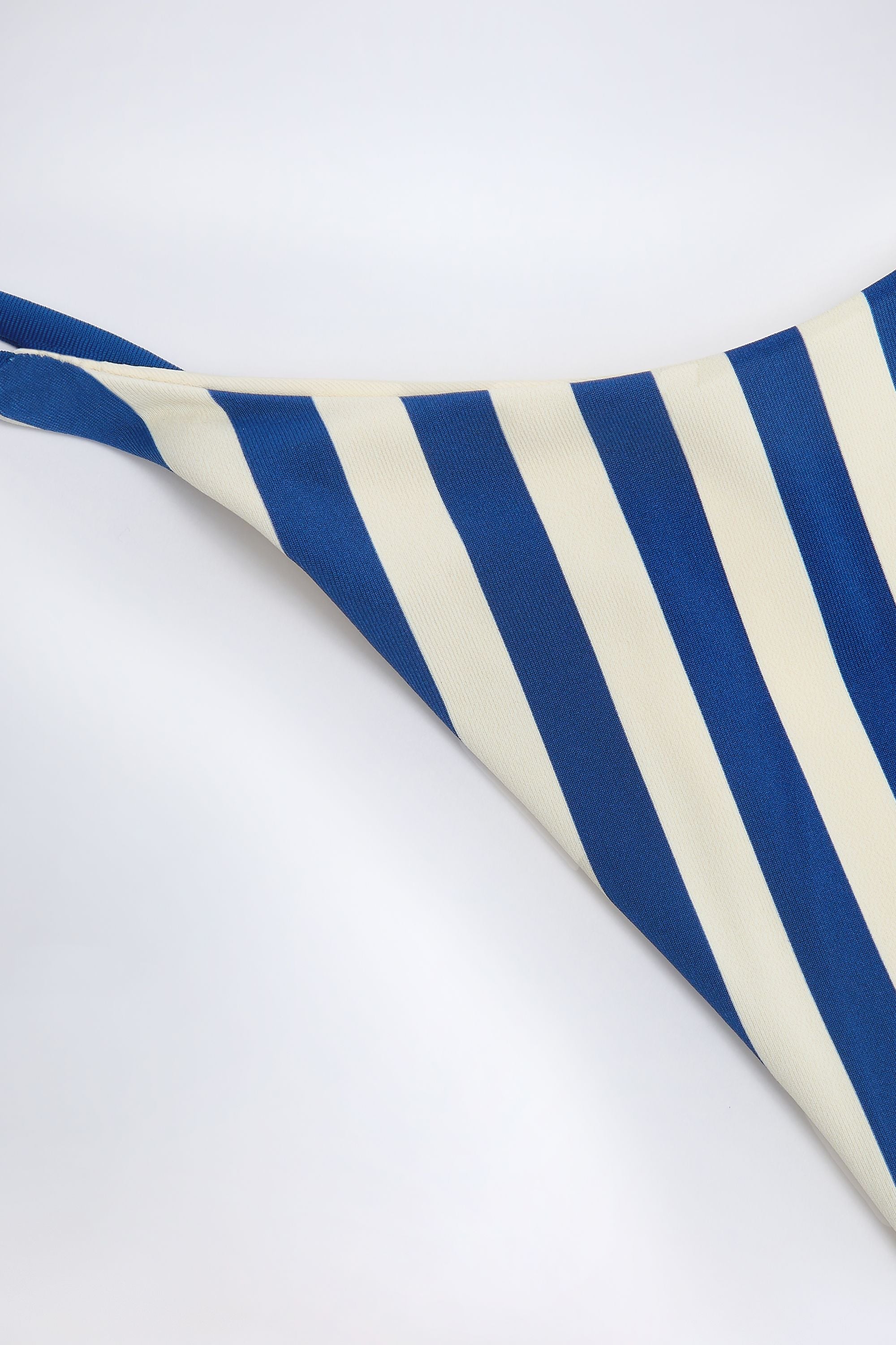 Side-Tie Thong Bikini Bottoms in Marine Blue Stripe