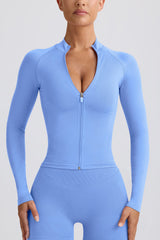 Define Luxe Zip-Up Jacket in Light Blue