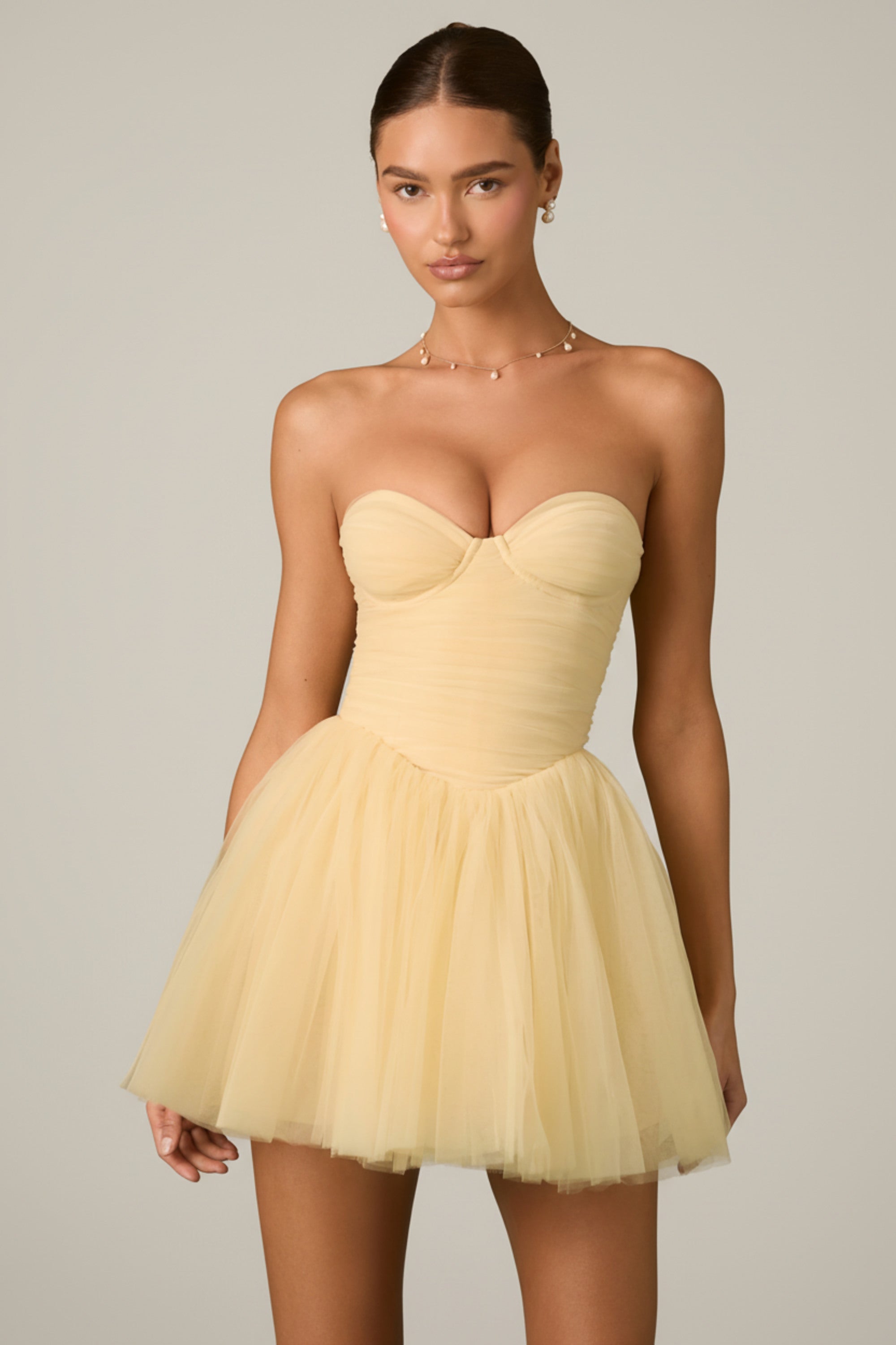 Tulle Corset Mini Dress in Yellow
