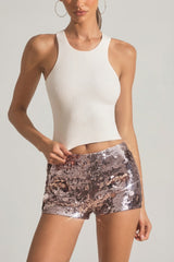 Sequin-Embellished Mini Shorts in Silver