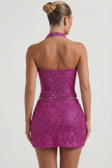 Embellished Heart-Detail A-Line Micro Mini Skirt in Magenta