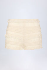 Ruffled Mid-Rise Shorts in Ivory