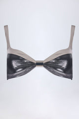 Ruched Bikini Top in Silver Chrome