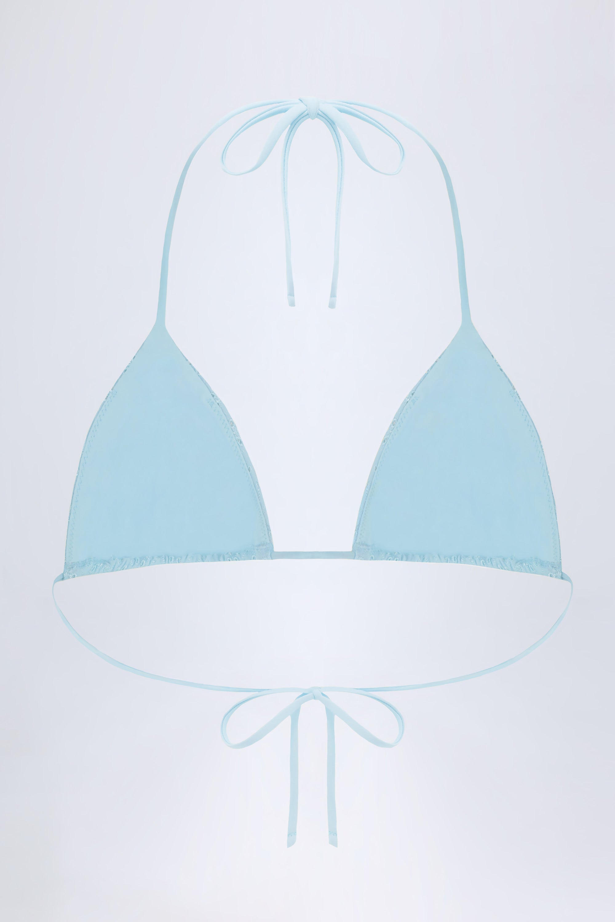 Broderie Anglaise Triangle Bikini Top in Powder Blue
