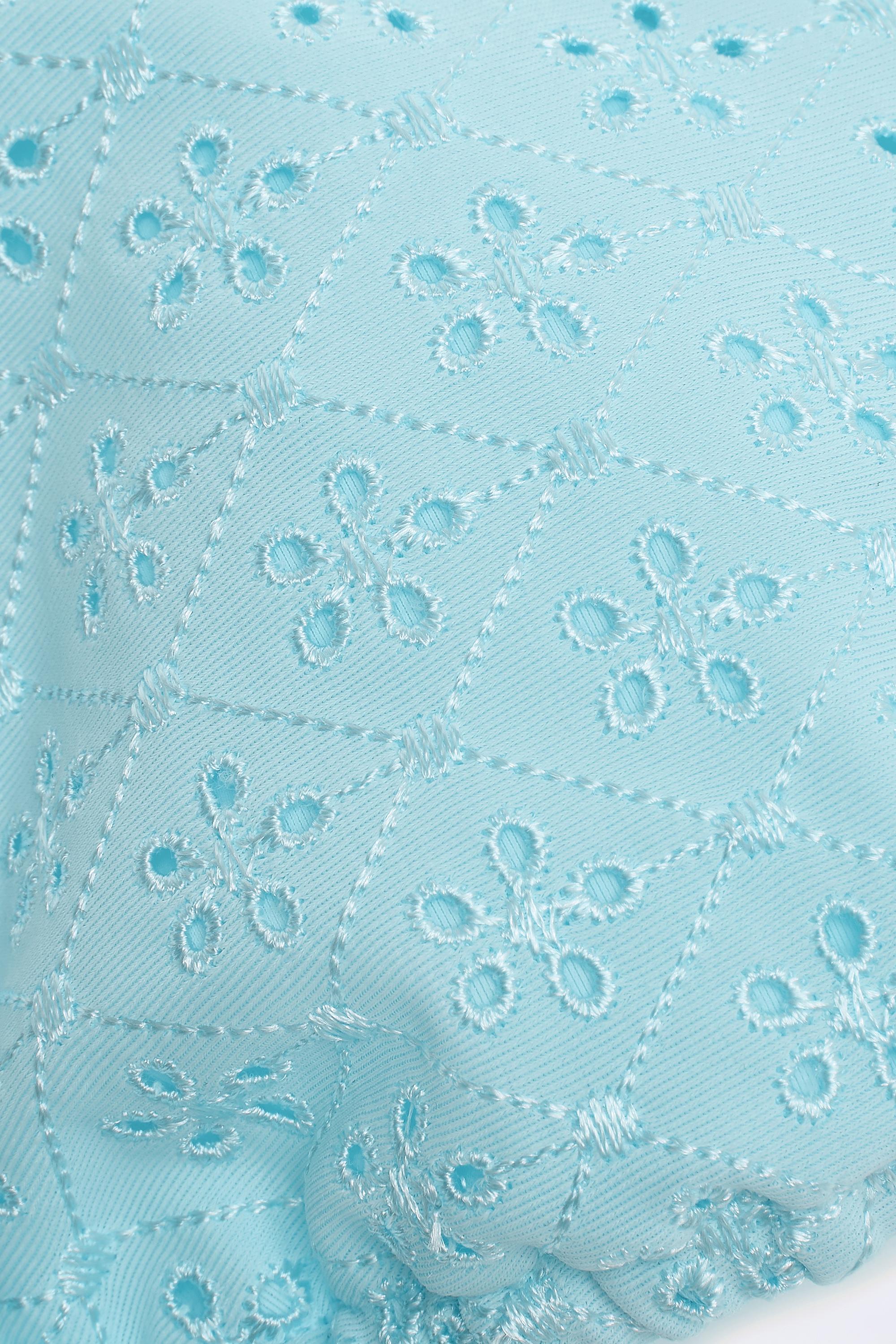 Broderie Anglaise Triangle Bikini Top in Powder Blue