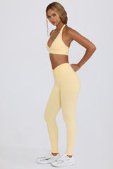 Brushed Jersey Ruched Mid-Rise Leggings in Lemon Marl