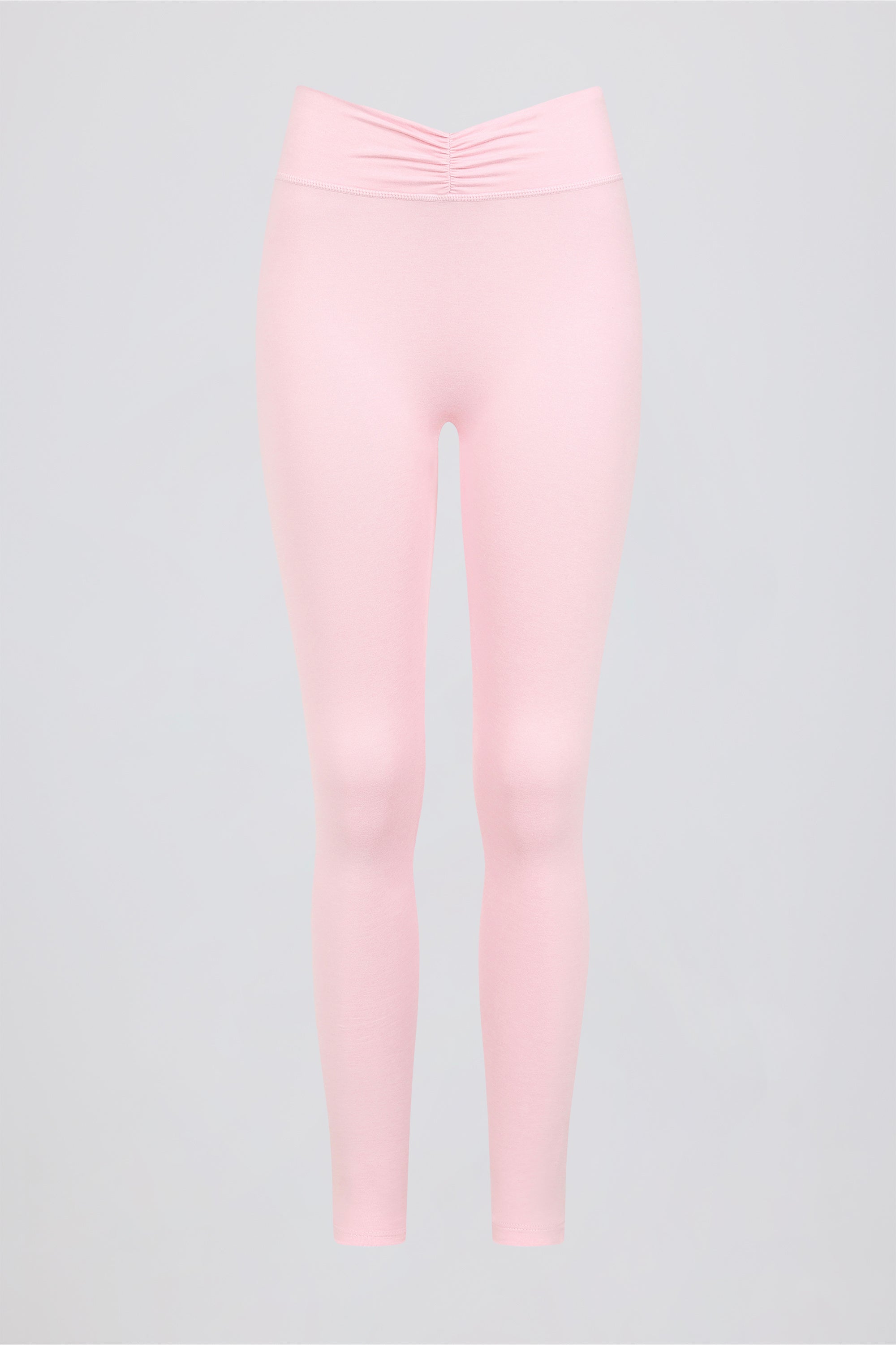 Brushed Jersey Ruched Mid-Rise Leggings in Pale Pink Marl