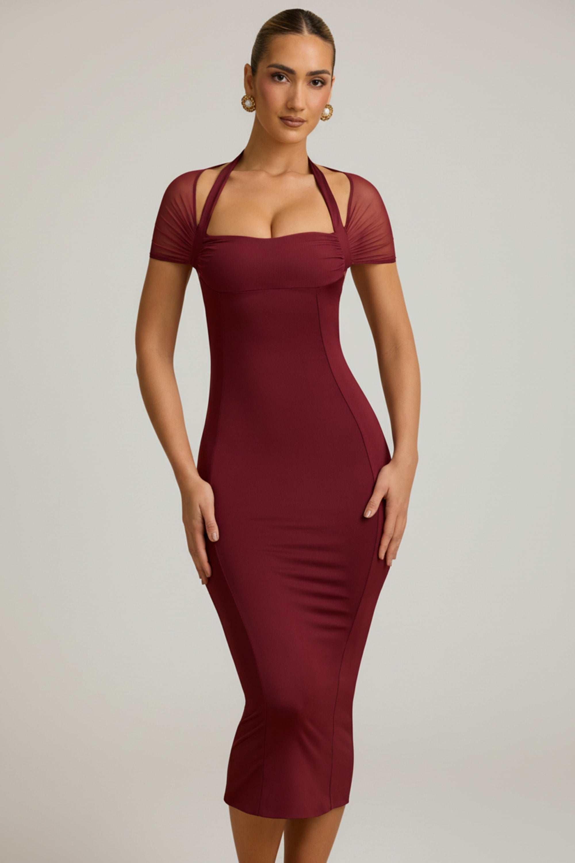 Slinky Jersey Open-Back Midaxi Dress in Wine Red