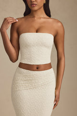 Ruched Strapless Lace Top in Ivory