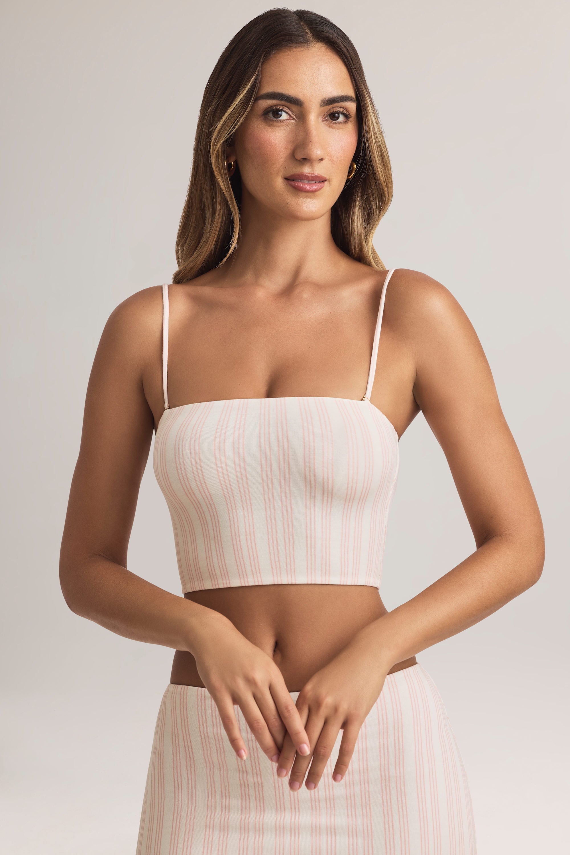 Modal Strapless Crop Top in Stripe Print