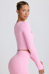 Soft Active Sweetheart-Neck Crop Top in Baby Pink