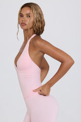 Halterneck Open-Back Tank Top in Pale Pink Marl